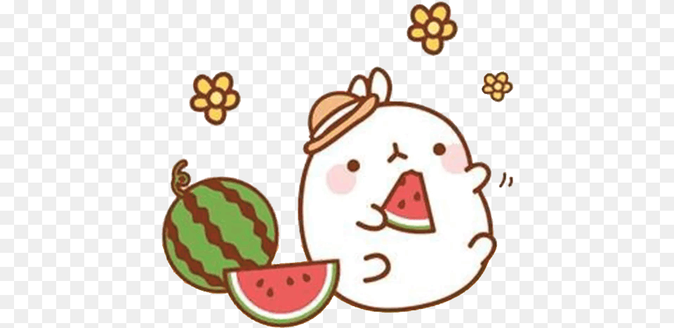 Download Food Eating Pusheen Watermelon Flower Mini Cute Sticker Molang, Fruit, Plant, Produce, Birthday Cake Free Transparent Png