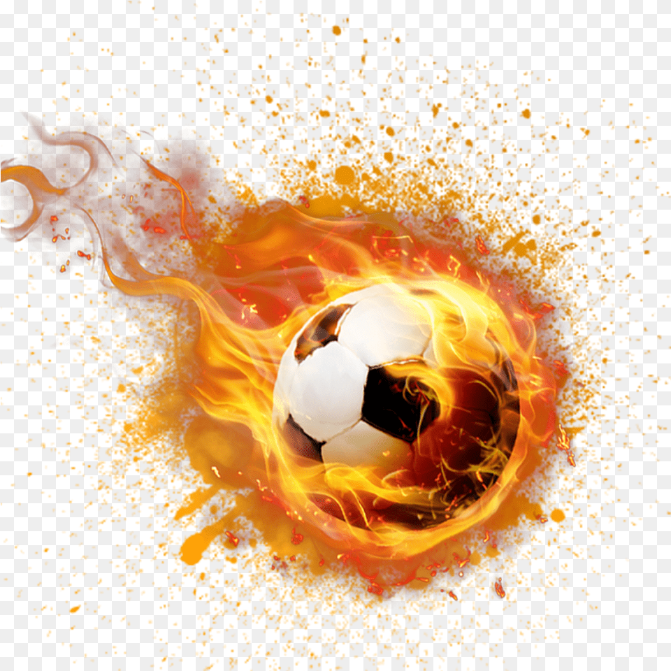Download Football Flying Soccer Ball Flaming Soccer Ball, Sphere, Soccer Ball, Sport, Fire Png Image