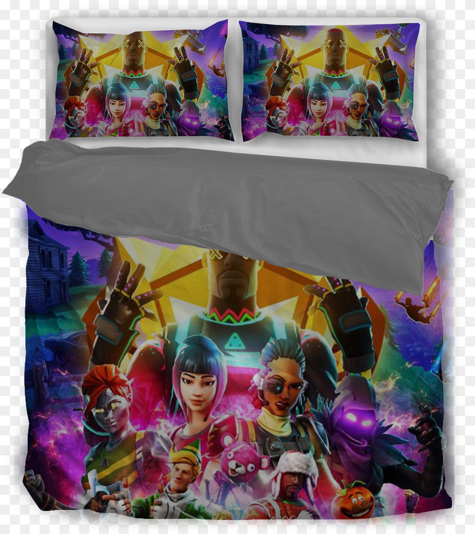 Download Fortnite Bedset Fortnite All Characters 3d Bedset Fortnite Background For Iphone, Home Decor, Cushion, Art, Collage Png