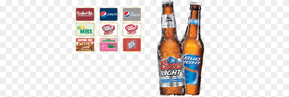 Download Fountain Drinks Pepsi Diet Pepsi Mtn Dew Sierra Coors Light, Alcohol, Beer, Beverage, Bottle Free Transparent Png