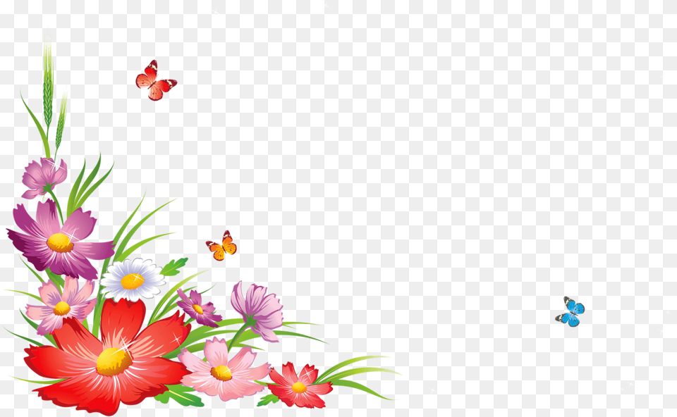 Frames Picture Flowers Corners Flower With Butterfly Border Design, Art, Daisy, Floral Design, Graphics Free Png Download