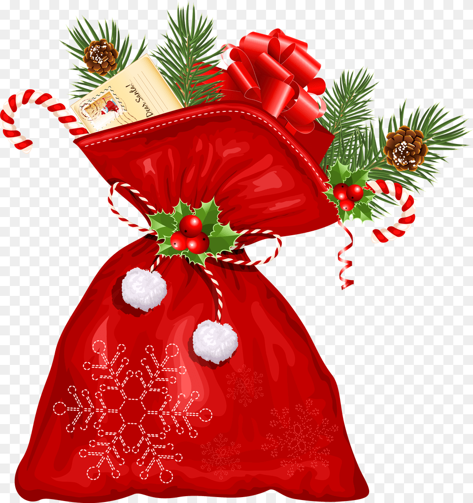 Download Cane Claus Candy Decoration Flower Santa Santa Claus Sack, Christmas, Christmas Decorations, Festival, Clothing Free Transparent Png