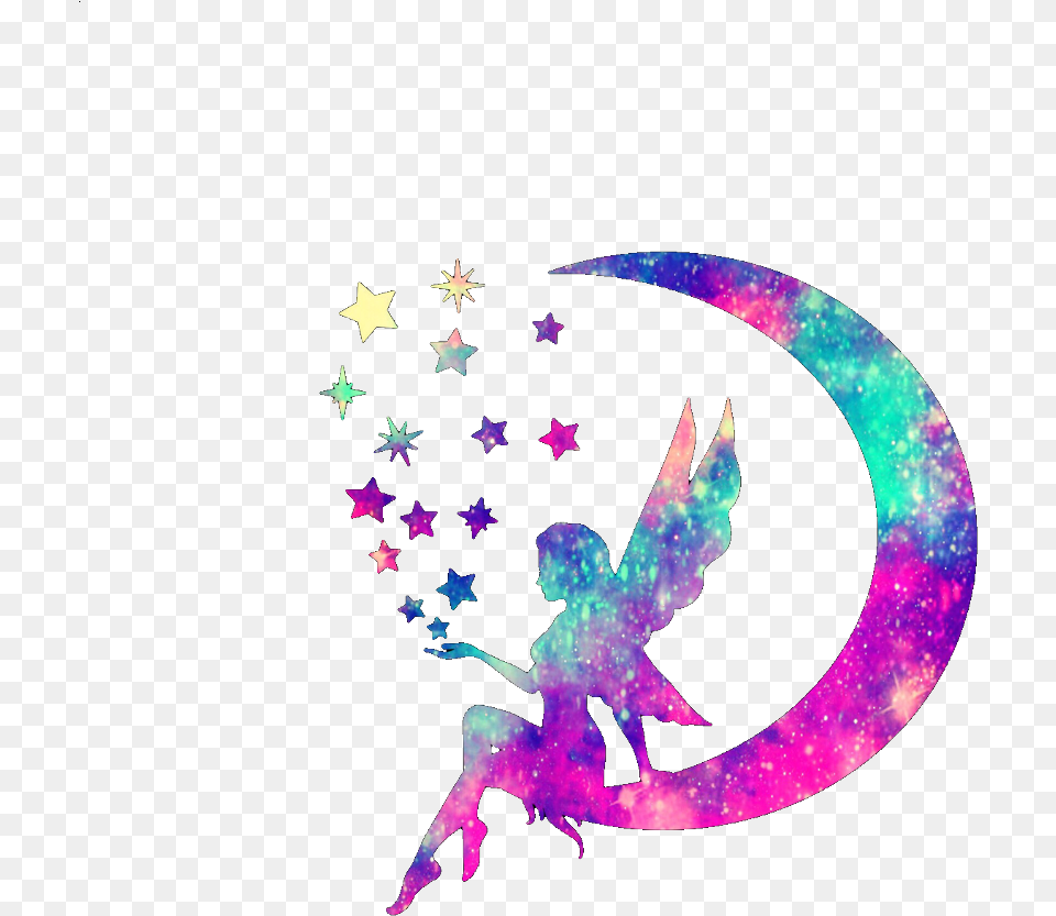 Download Free Ftedtickers Fairy Stars Moon Colorful Fairy On Moon Drawing, Nature, Night, Outdoors, Purple Png