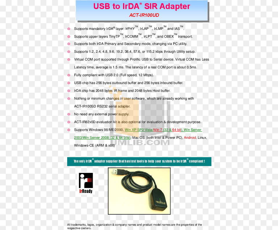 Pdf For Actisys Ir100ud Ir Adapters Other Manual Document, Adapter, Electronics, Computer Hardware, Hardware Free Png Download