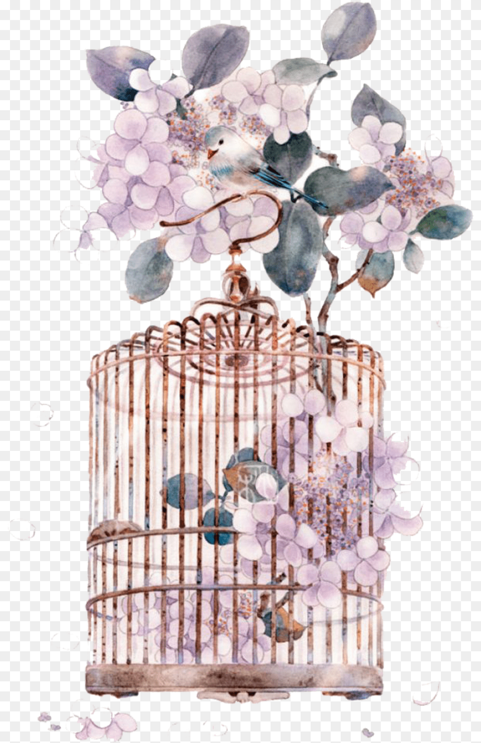 Ftestickers Watercolor Bird Birdcage Flowers Birdcage, Chandelier, Lamp, Animal, Plant Free Png Download