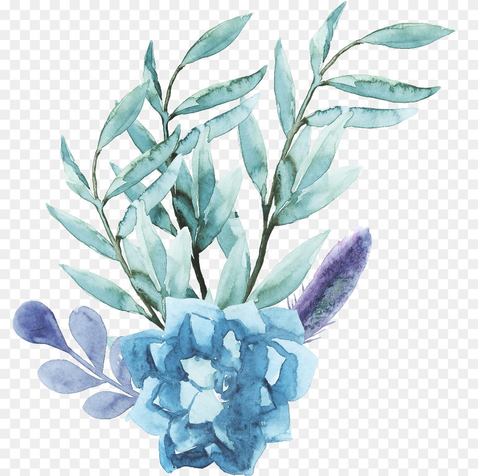Ftestickers Watercolor Flowers Blue Watercolor Flower, Plant, Leaf, Petal, Herbal Free Png Download