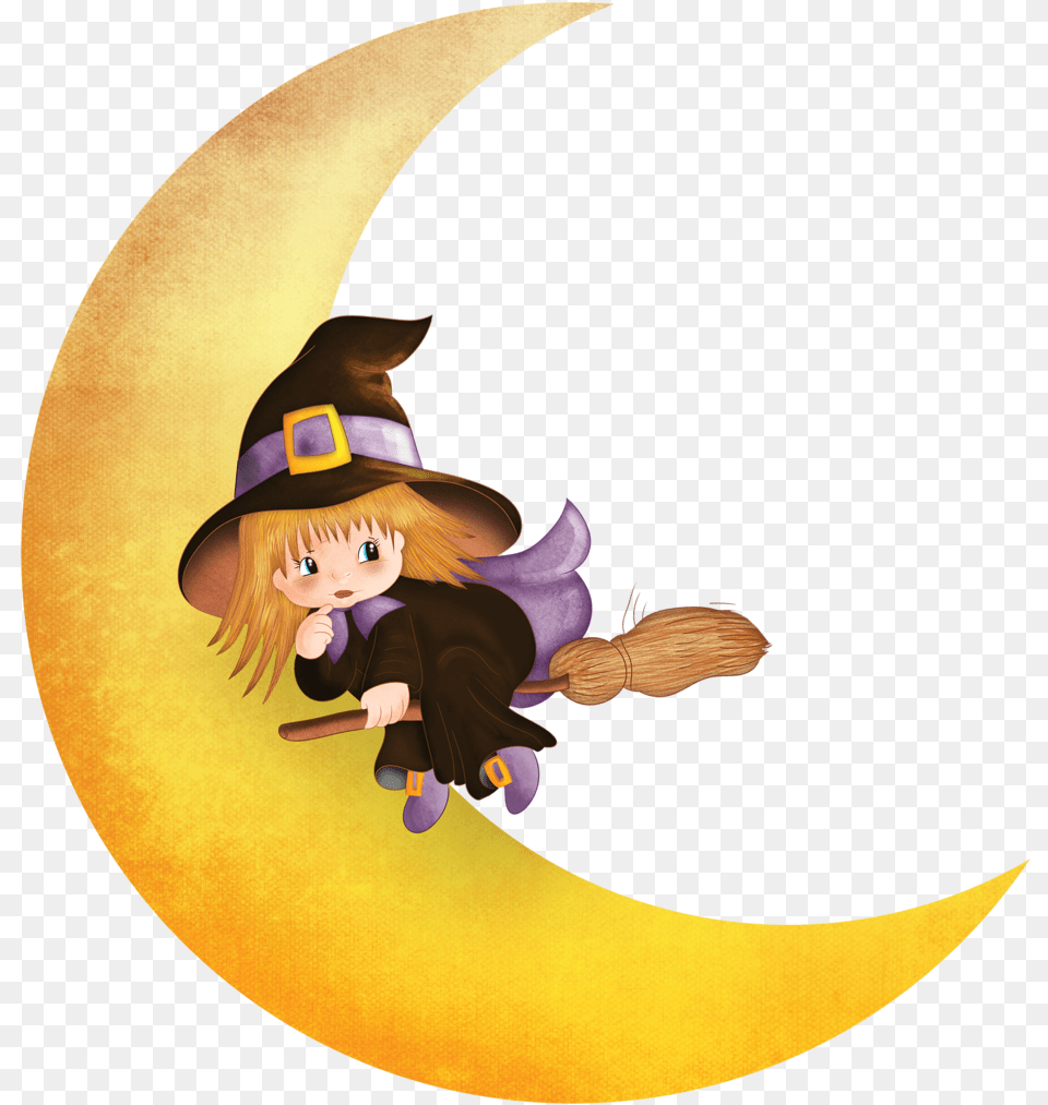 Download Gifs Halloween Halloween Moon Witch Clipart Halloween Witch Clipart, Baby, Person, Cartoon, Clothing Png Image