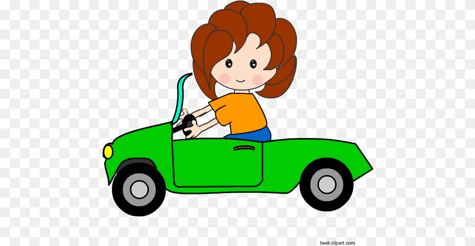 Download Girl Driving A Green Car Driving A Car Clip Art, Baby, Person, Grass, Plant Png