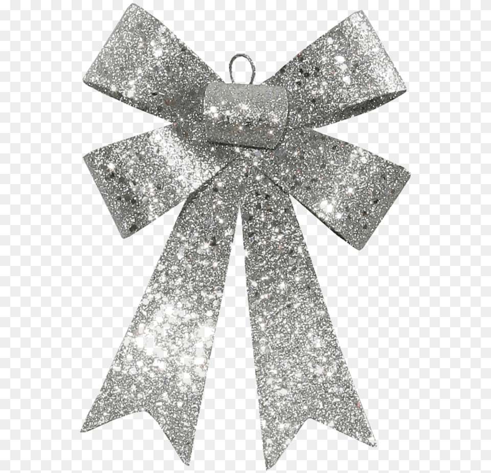 Download Glitter Bow Ribbon High Silver White Christmas Bows, Accessories, Cross, Symbol, Jewelry Free Transparent Png
