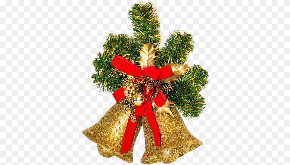 Gold Bells With Greenery And Merry Christmas And Happy New Year 2021, Plant, Tree, Christmas Decorations, Festival Free Png Download