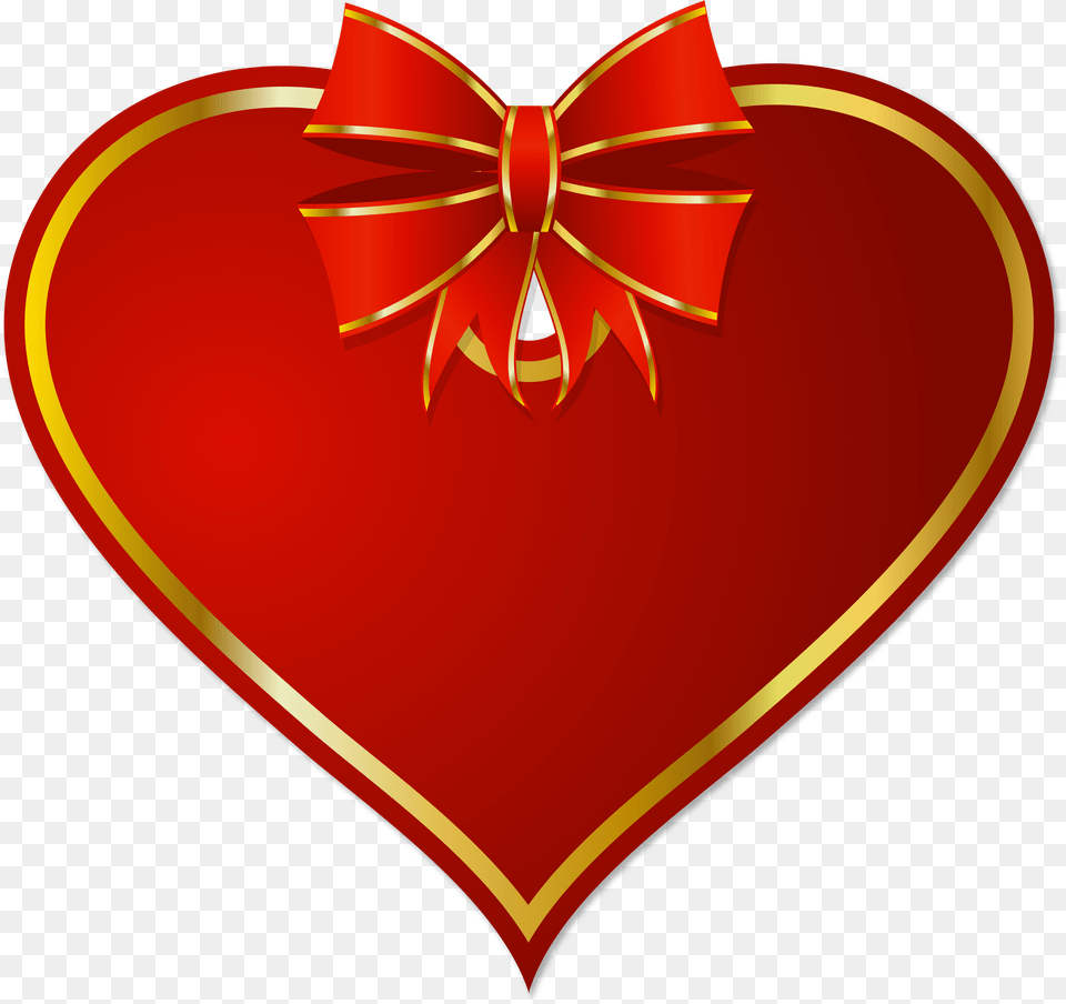 Gold Christmas Bow Hearts Red Heart With Free Png Download