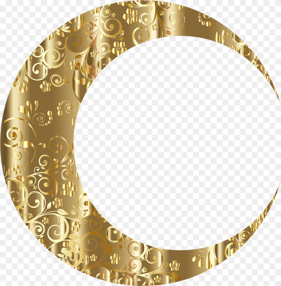 Download Gold Floral Crescent Moon Mark Ii Icons Gold Crescent Moon Gold, Accessories, Disk Png Image