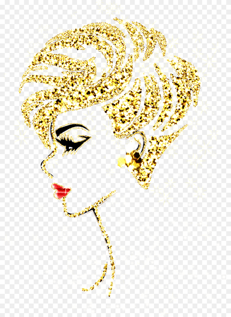 Download Gold Glitter Sparkle Red Lips Profile Lady Illustration, Accessories, Earring, Jewelry, Adult Free Png