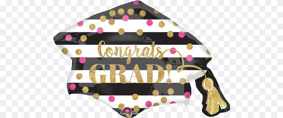Download Gold Pink Confetti Grad Cap Balloon, People, Person, Clothing, Hat Png