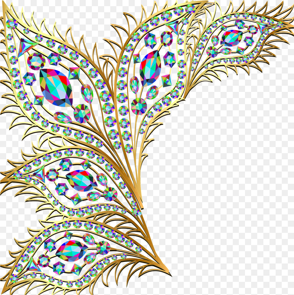 Golden Jewellery Gold Earring Feather Gemstone Peacock Feather With Diamond, Accessories, Pattern, Fractal, Ornament Free Png Download