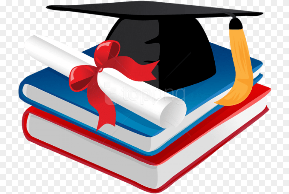 Download Graduation Cap Books Transparent Background Graduation Cap With Books, People, Person, Text Free Png