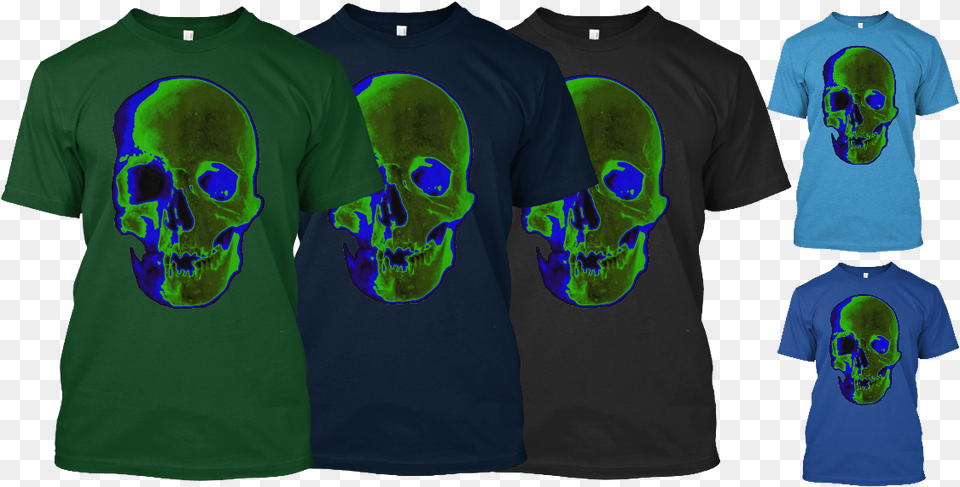 Download Green Blue Skull Tshirt Halloween Skull Skull, T-shirt, Clothing, Ct Scan, Shirt Free Png