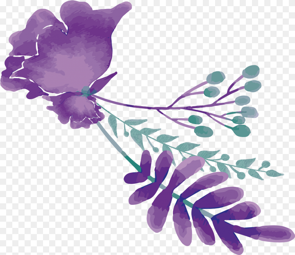 Green Purple Flowers Watercolor Purple Flowers, Art, Plant, Pattern, Graphics Free Png Download