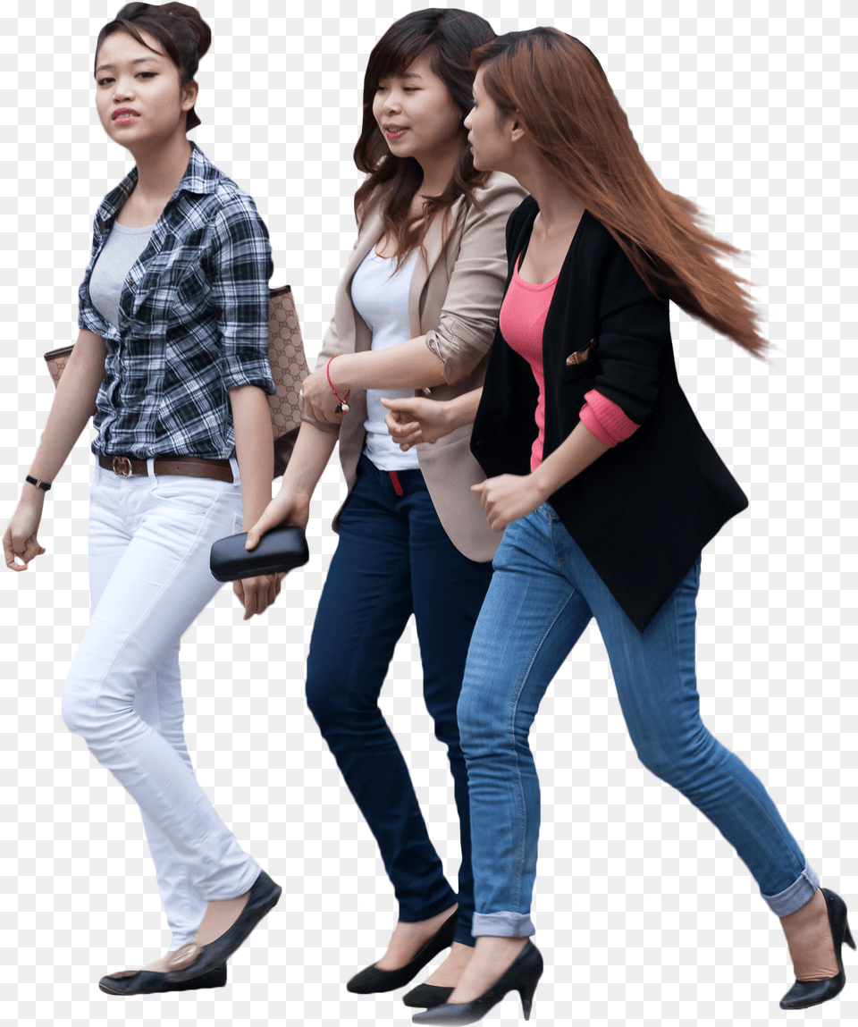 Download Group People Walking Asian People Walking, Pants, Shoe, Footwear, Clothing Png