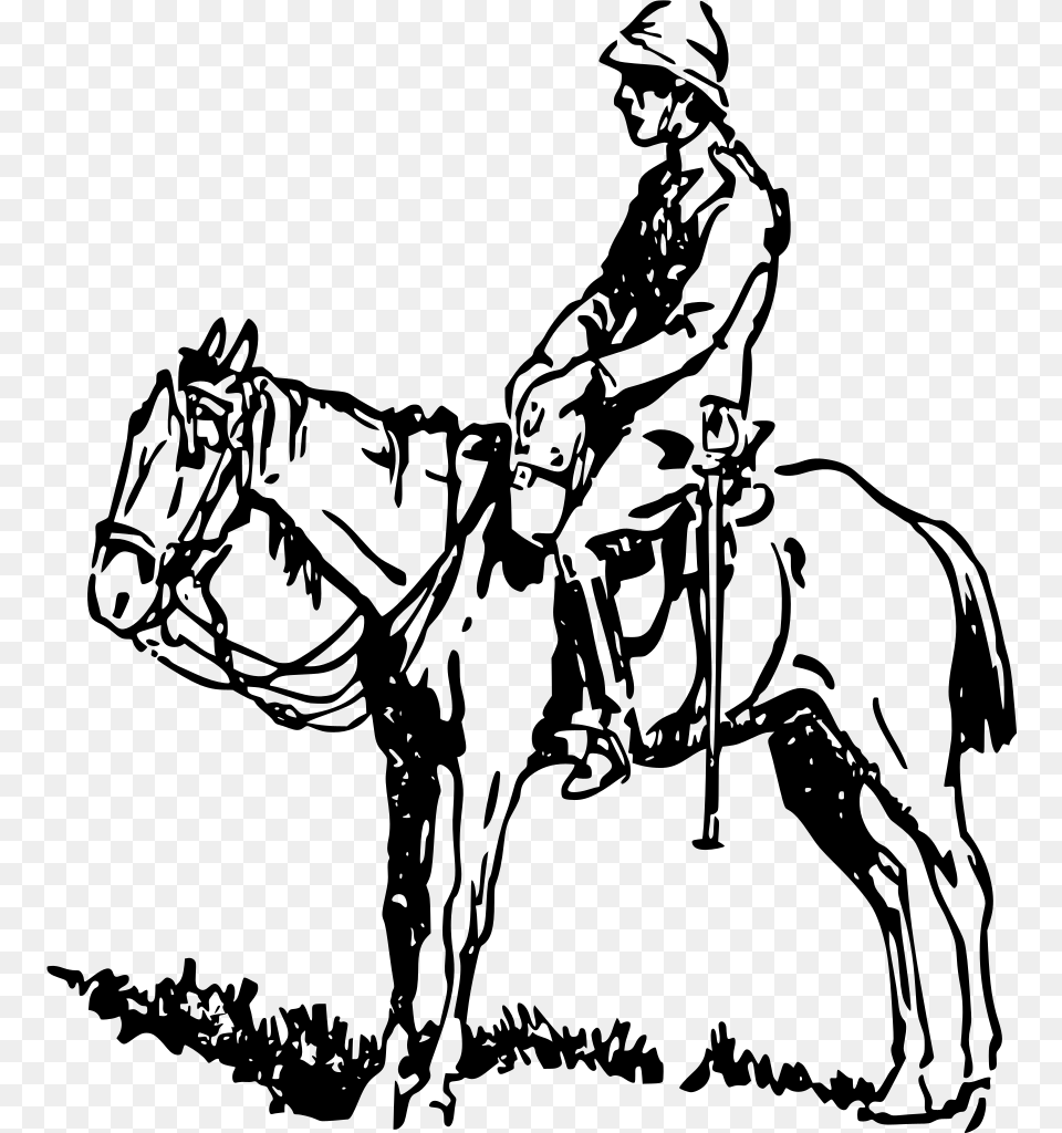 Download Guy On Horse Drawing, Gray Free Transparent Png