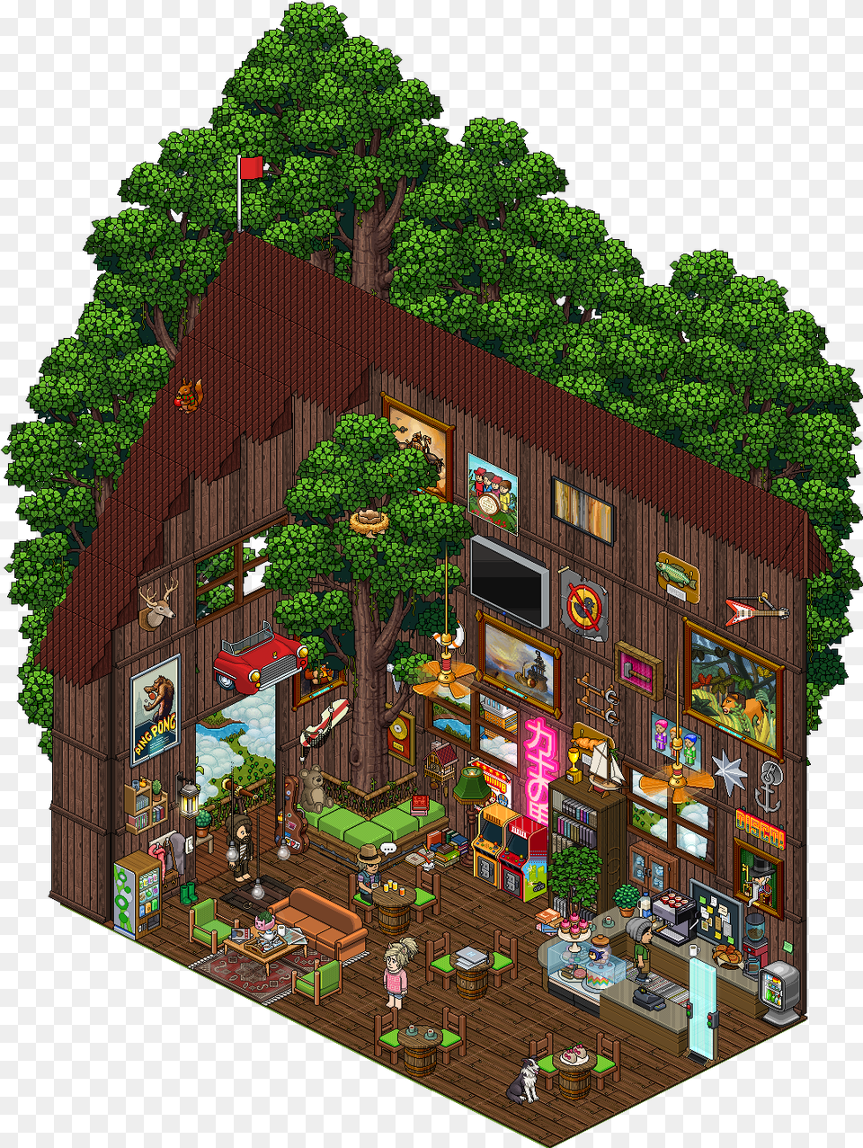 Download Habbo Hotel Tree House Full Size Image Pngkit Tree, City, Architecture, Building, Person Png