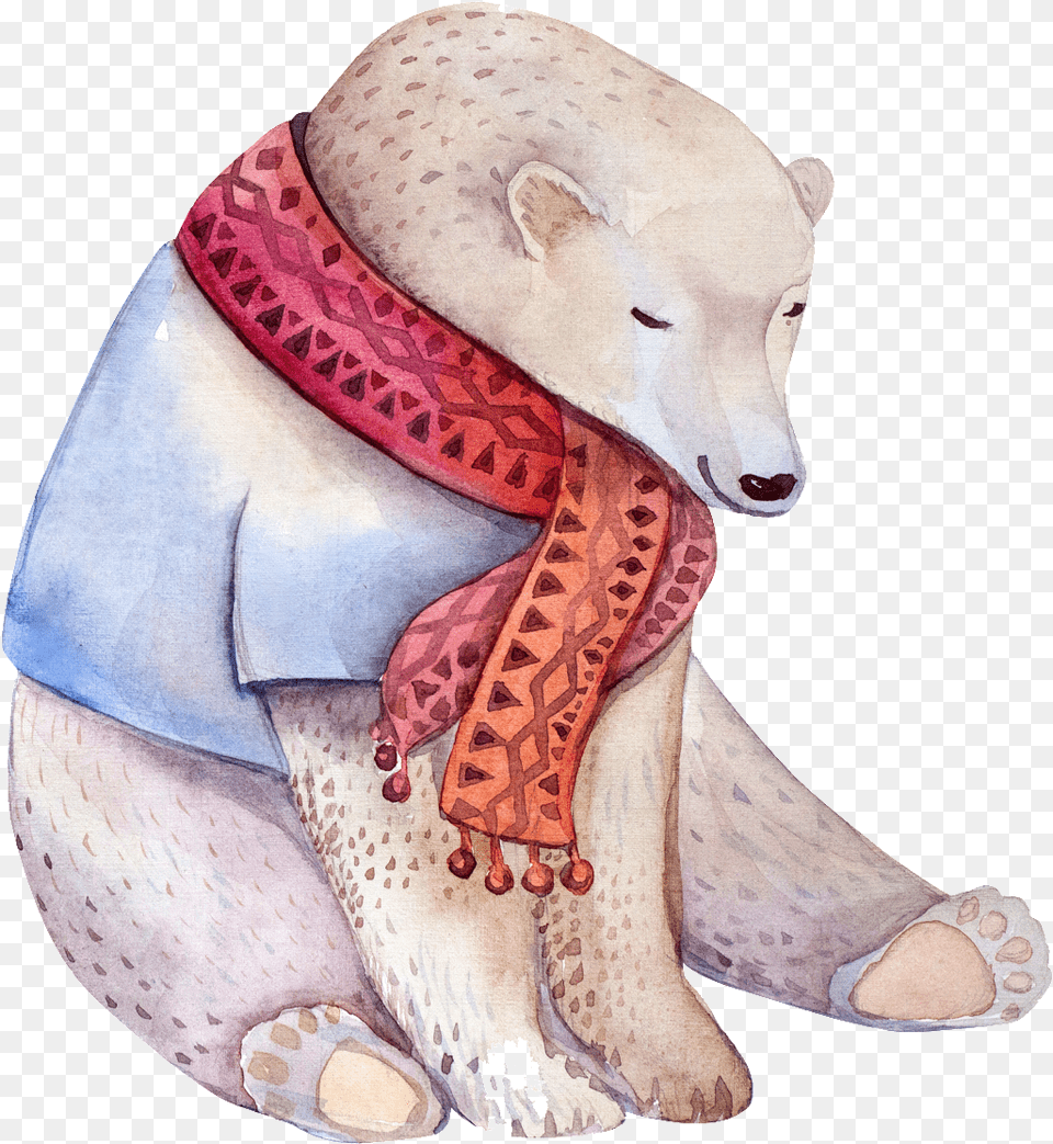 Download Hand Painted Cartoon Polar Bear Watercolor Polar Bear Scarf, Baby, Person, Figurine Free Png