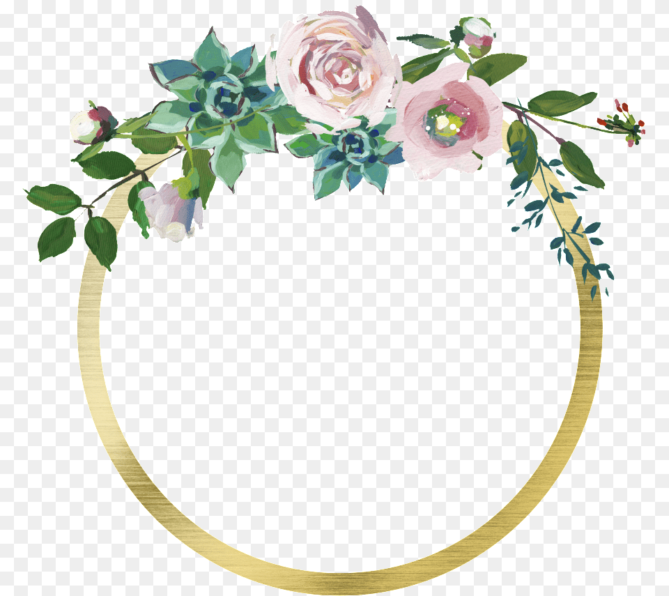 Download Hand Painted Golden Circle Garland Floribunda, Flower, Plant, Rose, Photography Png