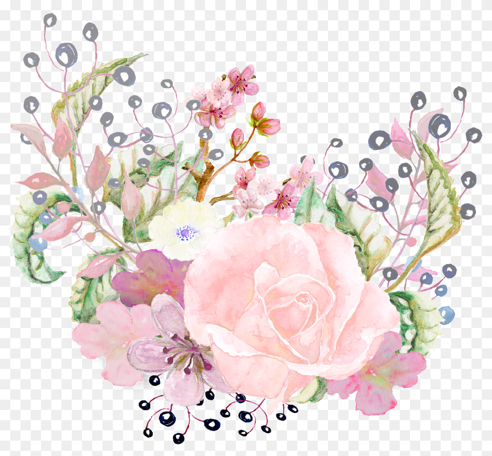 Download Hand Painted Pink Rose Portable Portable Network Graphics, Art, Pattern, Floral Design, Flower Arrangement Free Transparent Png