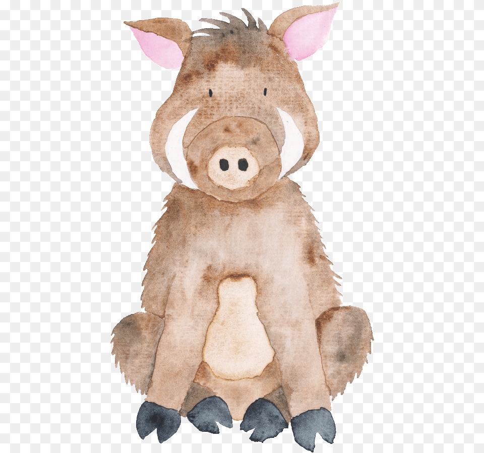 Download Hand Painted Watercolor Cute Drawn Small Domestic Pig, Plush, Toy, Animal, Bear Png Image