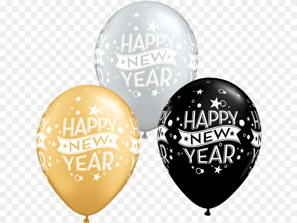 Download Happy New Year Silver Gold U0026 Black Latex Balloons Happy New Year Balloons, Balloon, Helmet Free Transparent Png