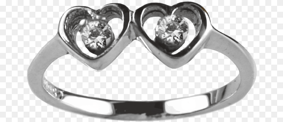 Download Hd 1 Mm Double Heart Engagement Ring Transparent Solid, Accessories, Jewelry, Silver, Diamond Free Png