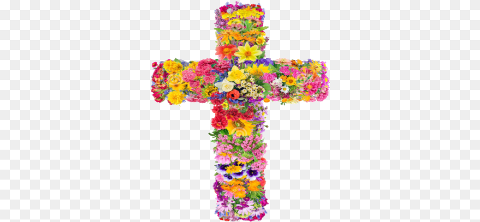 Download Hd 15 Flower Cross For Free Jesus Flower, Symbol, Plant, Flower Bouquet, Flower Arrangement Png Image