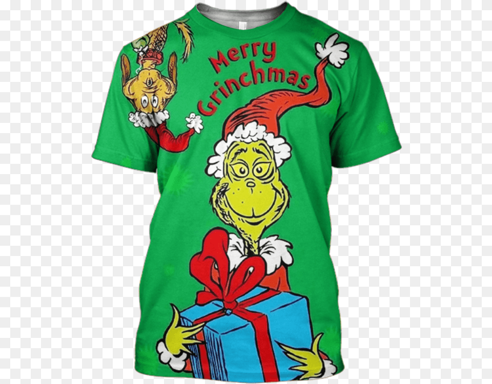 Download Hd 3d The Grinch Christmas Tshirt Sky Harbor Band Merry Christmas Grinch Cartoon, Clothing, Shirt, T-shirt, Face Png Image