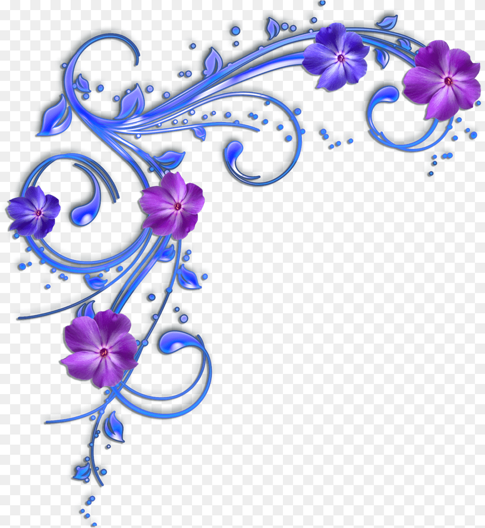 Download Hd Blue Flower Clipart Border Purple Flowers Clip Borders Design Purple Flowers, Graphics, Art, Floral Design, Pattern Png