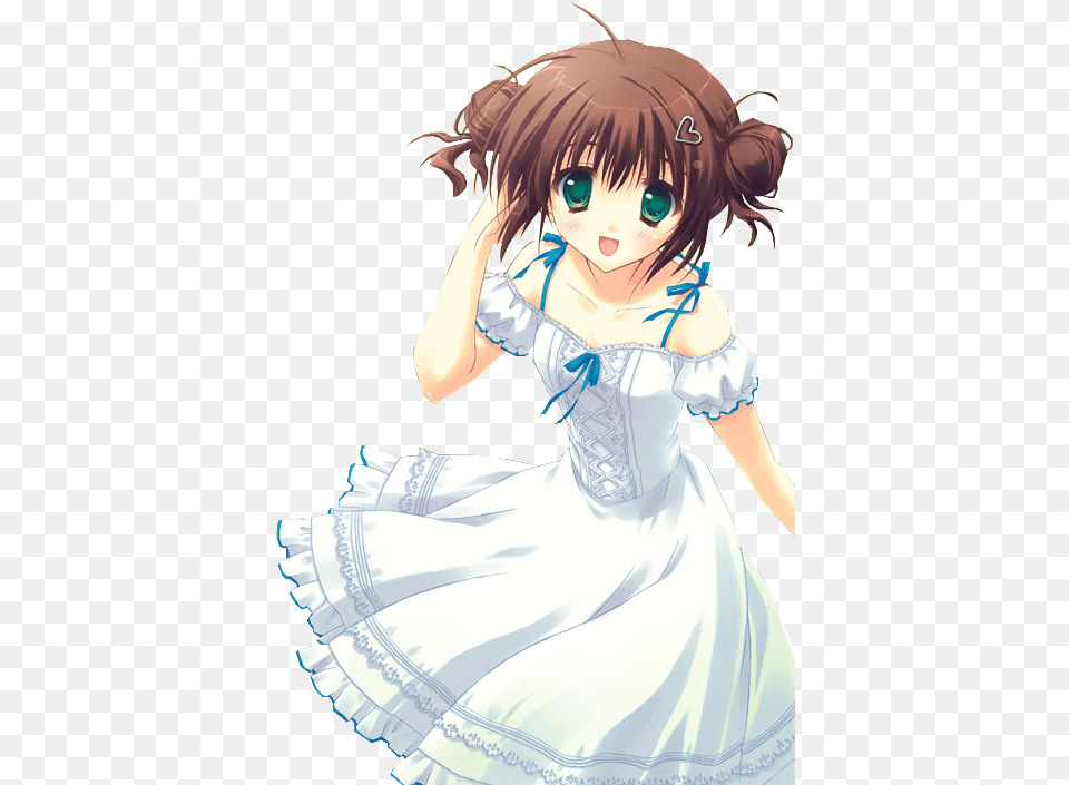 Download Hd Brown Hair Green Eyes White Blue Dress Anime Cute Anime Girl Brown Hair, Book, Comics, Publication, Child Png