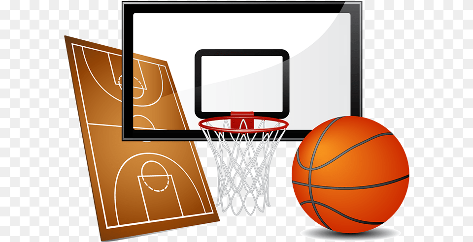 Download Hd Cartoon Basketball Court Equipment Used In Basketball, Hoop, Ball, Basketball (ball), Sport Free Png