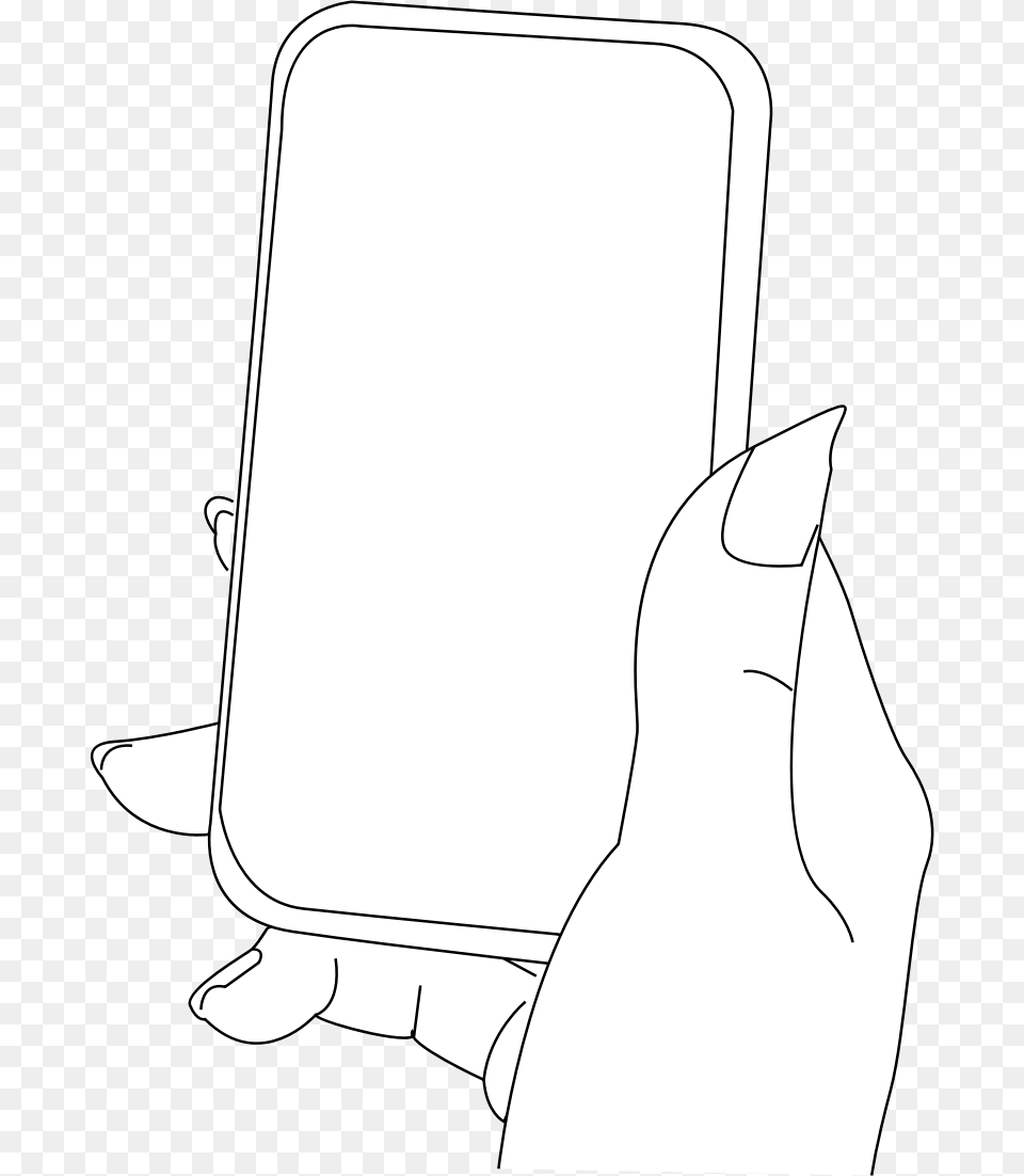 Download Hd Cartoon Hand Holding Phone Transparent Image Black And White Smart Phone Clip Art, White Board, Electronics, Mobile Phone, Computer Free Png