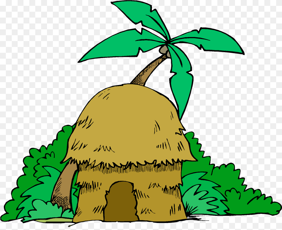 Download Hd Cartoon Jungle Tree Hut Cartoon Clipart Cartoon Village House, Architecture, Rural, Outdoors, Nature Free Png