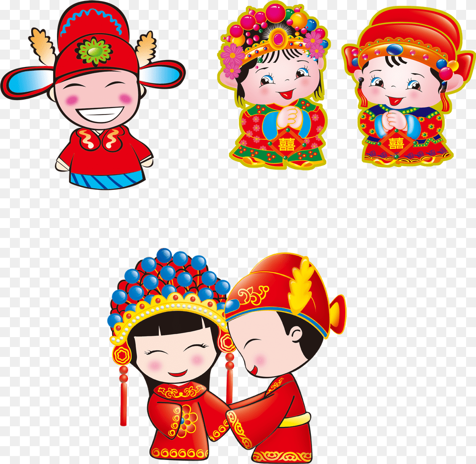 Download Hd Clipart Hat Chinese New Year Chinese Wedding Chinese Wedding Cartoon, Clothing, Baby, Person, Face Free Png
