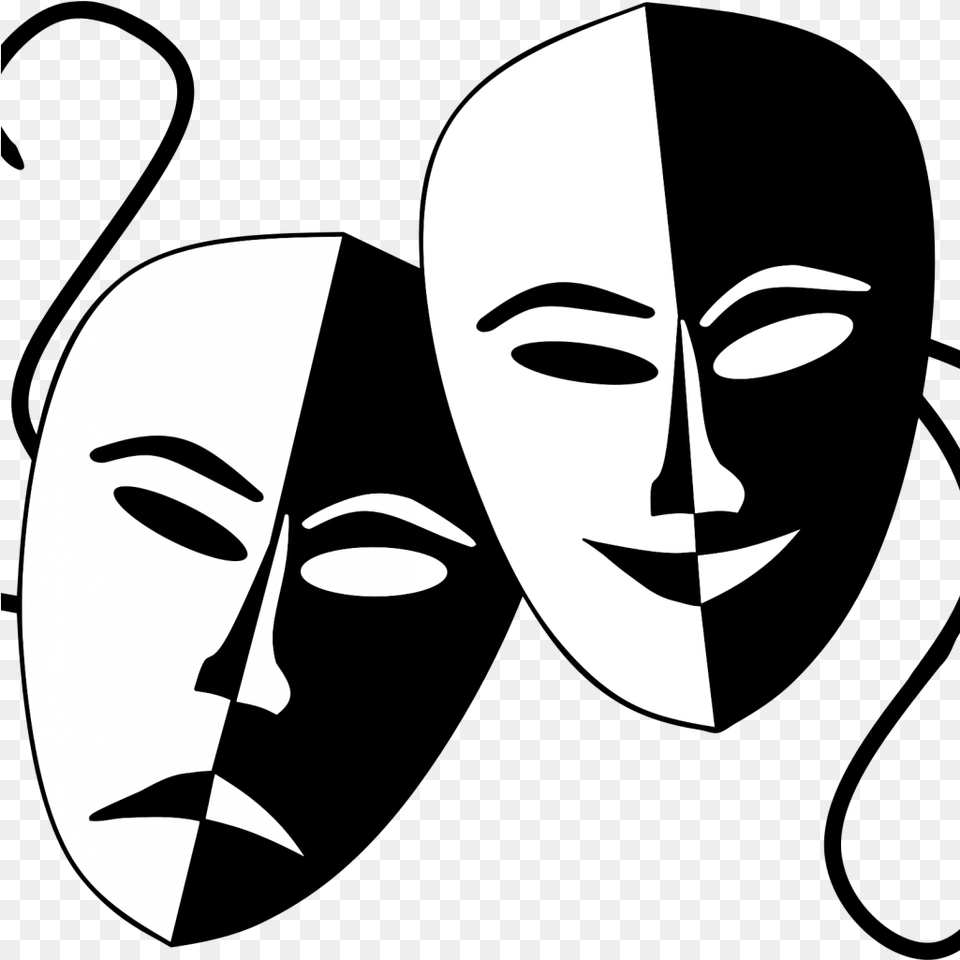 Download Hd Comedy Tragedy Masks Happy And Sad Face Mask, Stencil, Head, Person, Silhouette Png