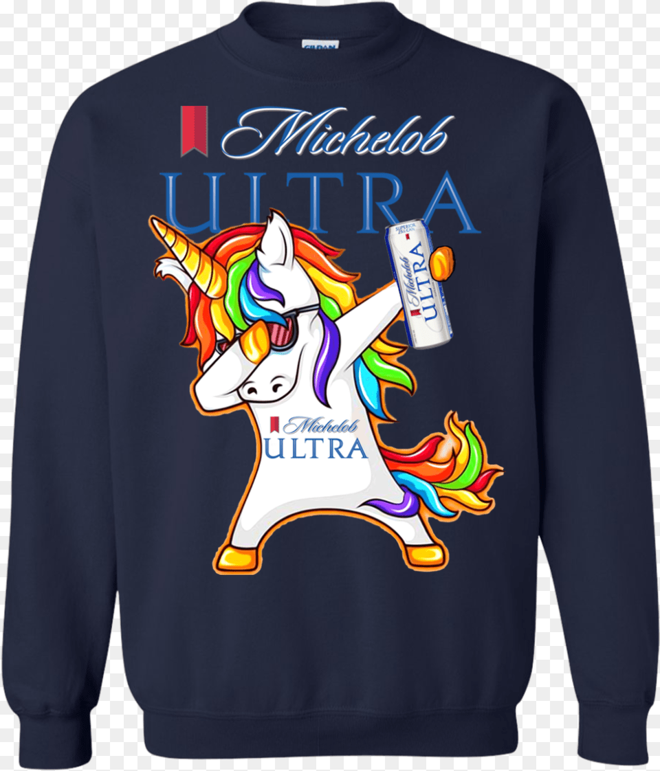 Download Hd Dabbing Unicorn Loves Michelob Ultra Yosemite Bud Light Beer Can, Clothing, Knitwear, Long Sleeve, Sleeve Free Png