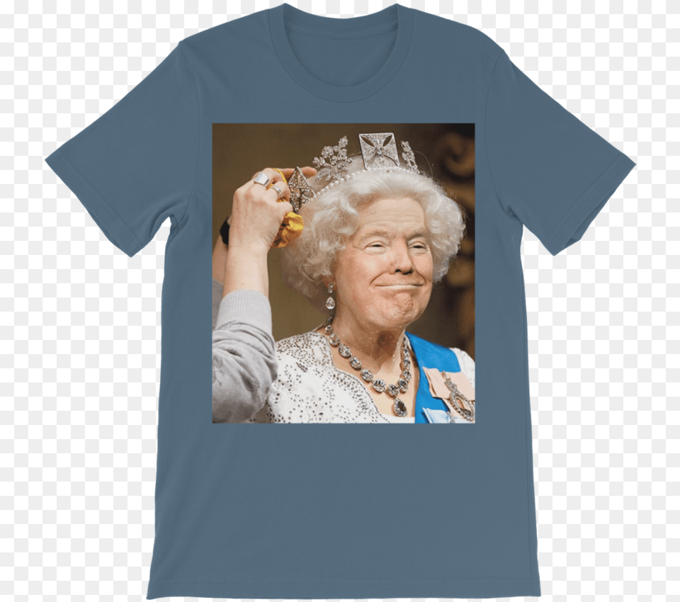 Download Hd Donald Trump And Queen Elizabeth Face Swap Face Swap Elizabeth Trump, Clothing, T-shirt, Adult, Person Png Image
