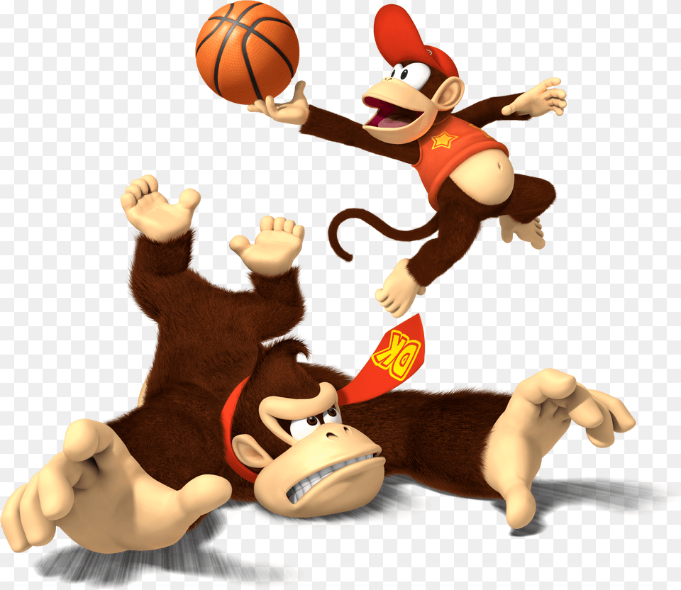 Download Hd Donkey Kong And Diddy Playing Basketball Mario Sports Mix Donkey And Diddy Kong, Ball, Basketball (ball), Sport, Baby Free Transparent Png