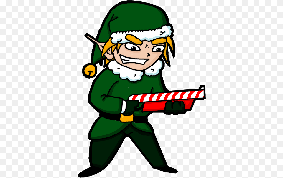 Download Hd Elf Transparent Evil Jpg Free Library Santa Christmas Elf Shooting Gun, Baby, Person, Face, Head Png