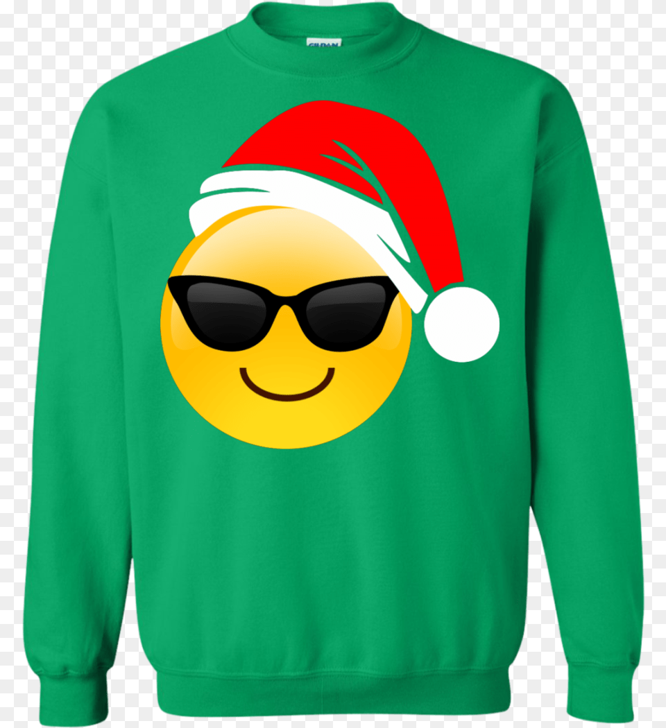 Download Hd Emoji Christmas Shirt Cool Sunglasses Santa Hat Transparent Background, Accessories, Sweater, Sleeve, Long Sleeve Free Png