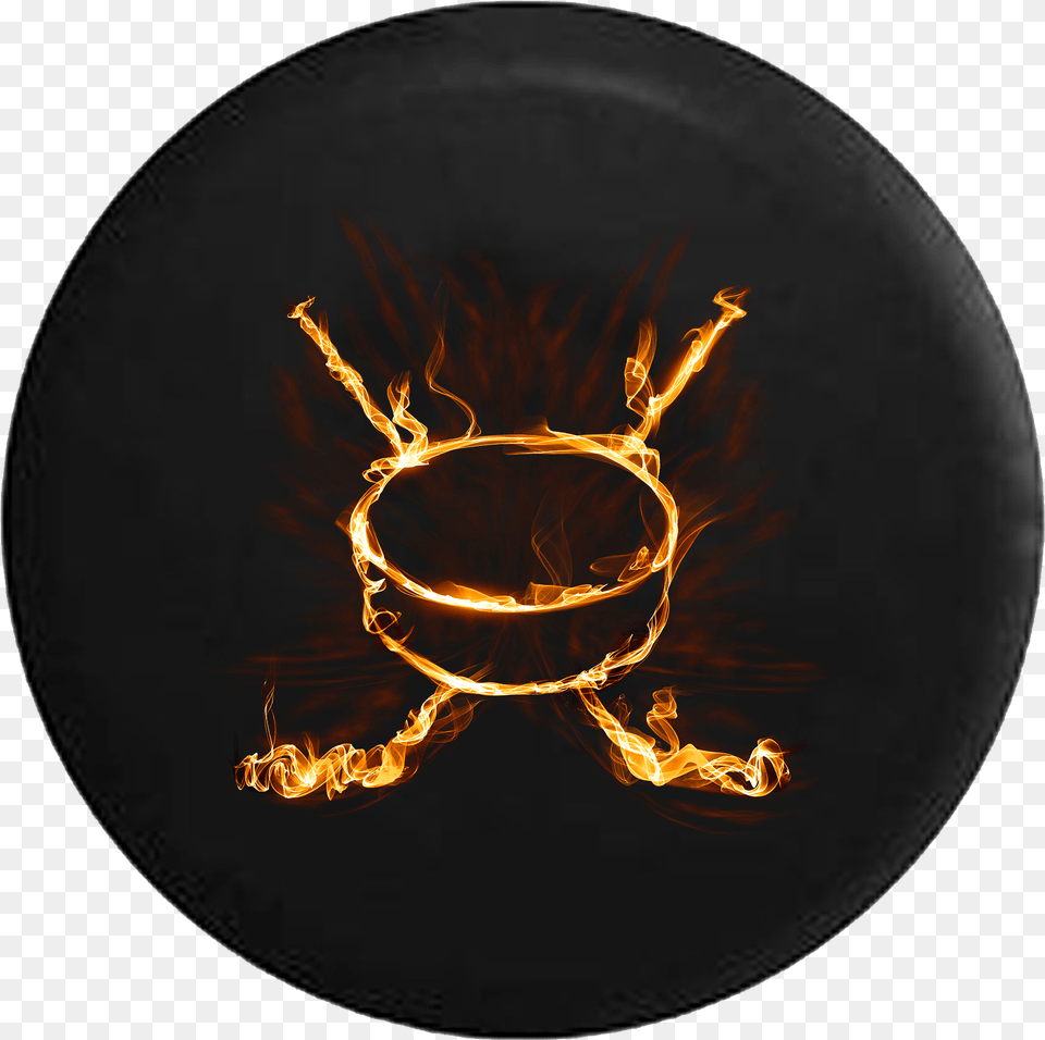 Download Hd Flaming Realistic Fire Hockey Stick U0026 Puck Rv Circle, Bonfire, Flame, Pottery, Food Free Png