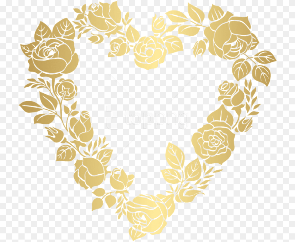Download Hd Floral Golden Heart Border Border Heart Design Frame, Art, Floral Design, Graphics, Pattern Png Image