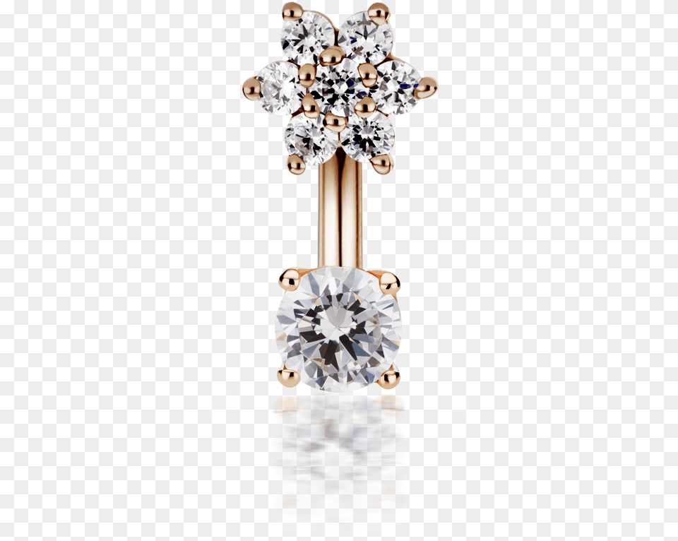 Download Hd Flower And Solitaire Rook Cubic Zirconia Barbell Navel Piercing, Accessories, Diamond, Earring, Gemstone Png Image