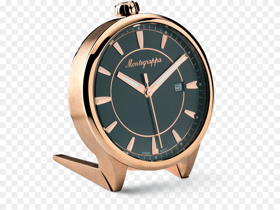 Download Hd Fortuna Table Clock Ip Rose Gold Black Dial Solid, Wristwatch, Arm, Body Part, Person Free Png
