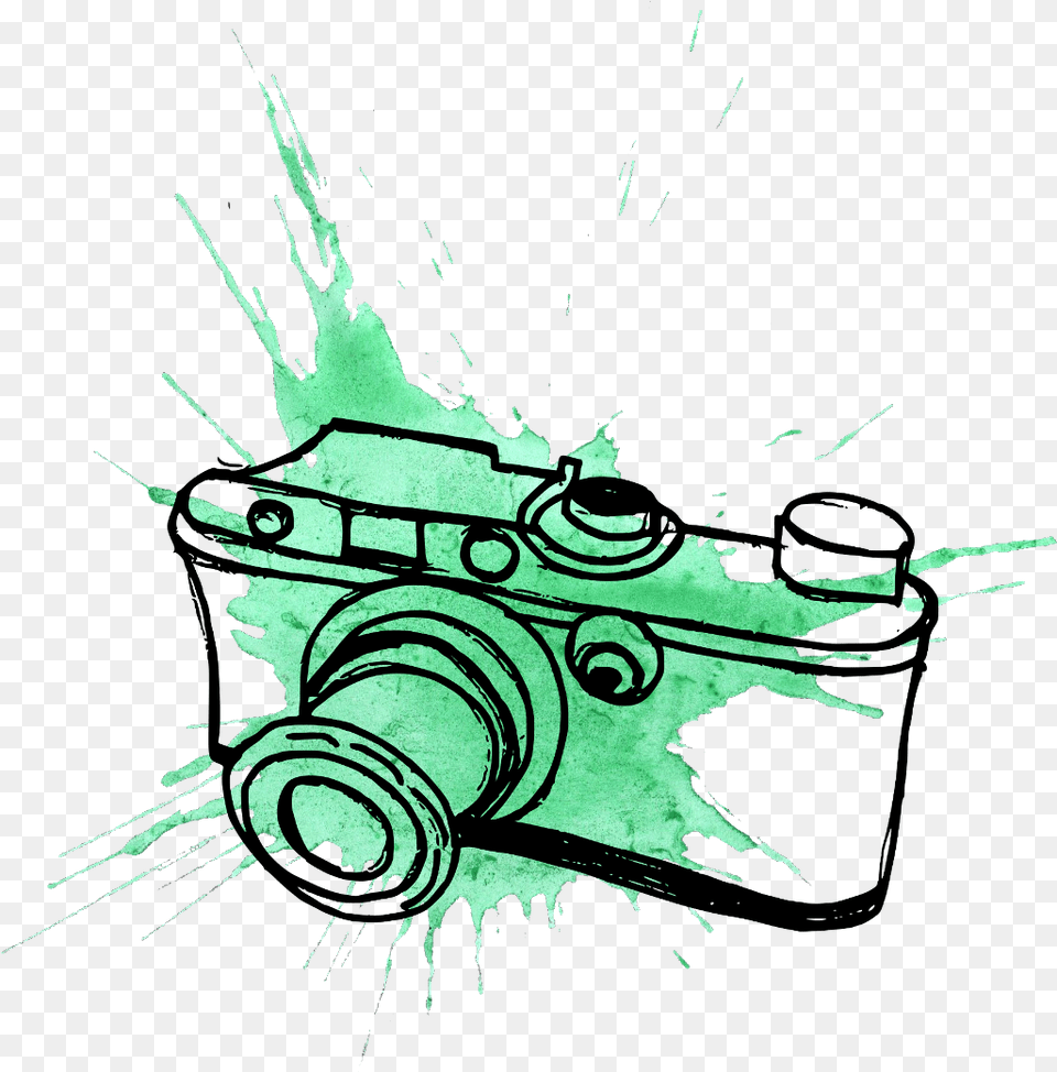 Hd Ftestickers Camera Watercolor Stain Splash Paint Old Camera Lineart Transparent Background, Art, Green, Person Free Png Download
